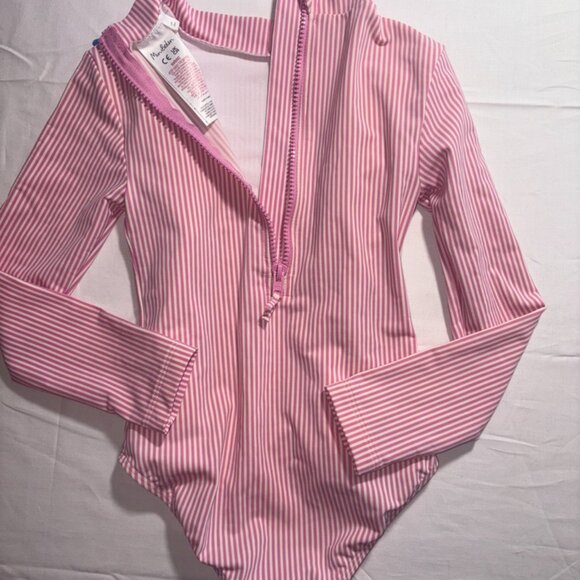 Mini Boden Seersucker Long Sleeve Ric Rac Ruffle Rashguard Swimsuit Size 6-7Y - Picture 6 of 8